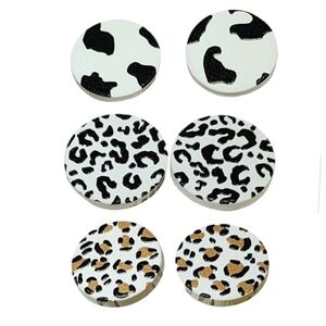 3pc cow & leopard print polymer clay stud set
